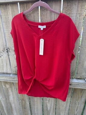 Love and Promises Red V-Neck Twist Front Women’s Top